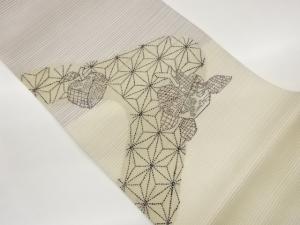 絽綴れ刺し子麻の葉に抽象果実模様袋帯